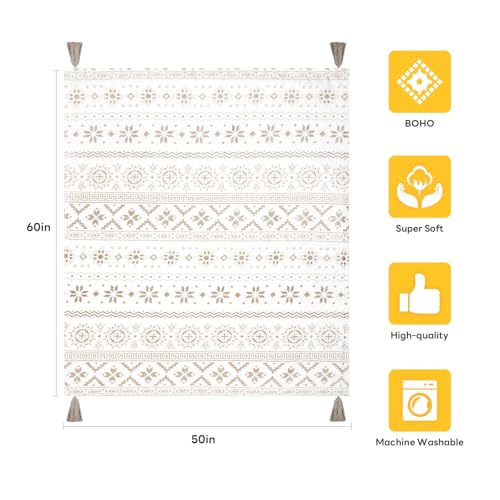 MACEVIA Flannel Boho Blanket for Couch, Country Western Aztec Blanket for Home Decor, Southwestern Throw Blankets with Tassel, Soft Cozy Printed Bohemian Blankets for Bed (Boho Beige02, 50x60inches) - color: Boho Beige02, size: Flannel Fleece (50x60 IN)