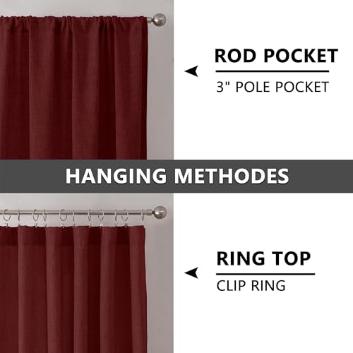 Tollpiz Short Linen Tier Curtains Rod Pocket Semi Sheer Half Kitchen Curtain Burlap Light Filtering Thick Linen Drapes for Bathroom, 30 x 24 inches Long, Burgundy Red, Set of 2 Panels - color: Burgundy Red, size: 30"W x 24"L (Pack of 2)