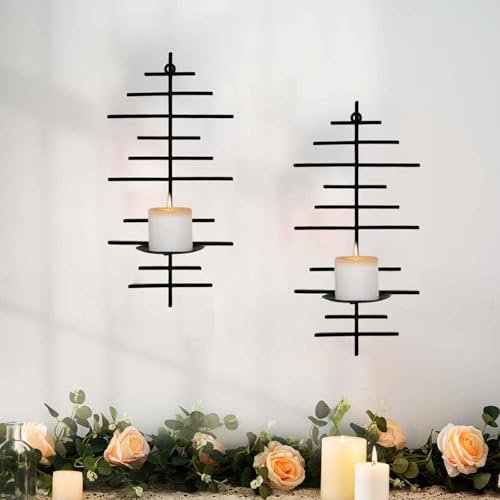 AIM & GGKK Wall Candle Sconce Set of 2,Black Wall Mounted Candle Holder for Home,Living Room, Dining Room,Rustic Farmhouse Boho Decoration - color: Black