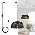 HuisMier Rattan Hanging Lamp Plug in Pendant Light, 15 Ft Hanging lamp with Wicker Woven Basket Lampshade, Dimmable Boho Hanging Lamp for Dining Room Living Room Bedroom, Black - color: Rattan Black