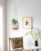 35 Inch Macrame Plant Hanger Indoor with Wood Beads and No Tassels,Strong Hanging Planter Flower Pot Holder for Indoor Outdoor Boho Home Decor,Set of 1,Ivory(Pots Not Included)
