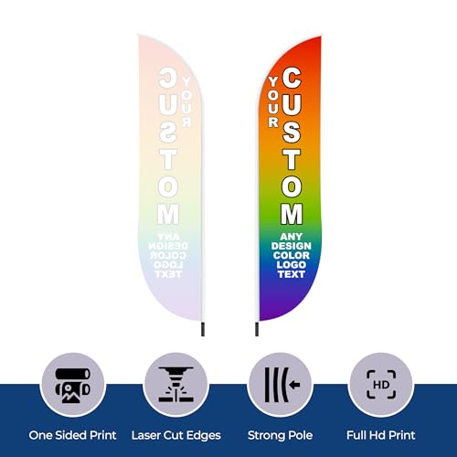 Custom Feather Flag by Dreamcontroller - Personalized Swooper Flag with Your Photo, Text or Logo | Optional Add-On Pole (8.2ft) and Crossbase | Made in USA | Fast Delivery | HD Print | 8.2x1.6ft - color: Feather Flag +/– Crossbase Kit Custom