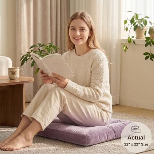 Floor Pillows for Adults Set of 2, Soft Velvet Floor Cushions for Sitting, Square Tufted Floor Pillow Set for Reading Nook, Living Room, Bedroom, 22 x 22 Inch, Lavender - color: Lavender, size: 2pack