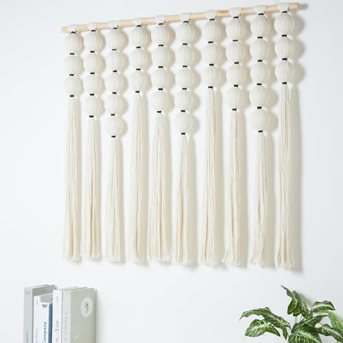 RUIZHIXUAN Large Macrame Wall Hanging Macrame Ball Wall Hangings Tapestry Cotton Textile Boho Wall Decor Art Bohemian headboard Handwoven 39" Wx38” L(Cream) - color: Cream