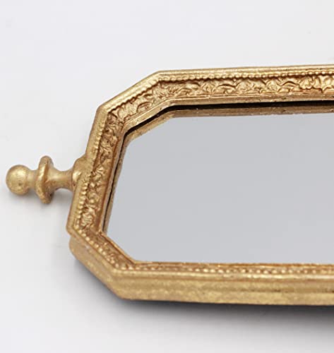 Funerom 3.9 x 5.1 inch Small Vintage Decorative Mirror, Desktop Mirror for Bedroom Living-Room Dresser Decor, Square Gold
