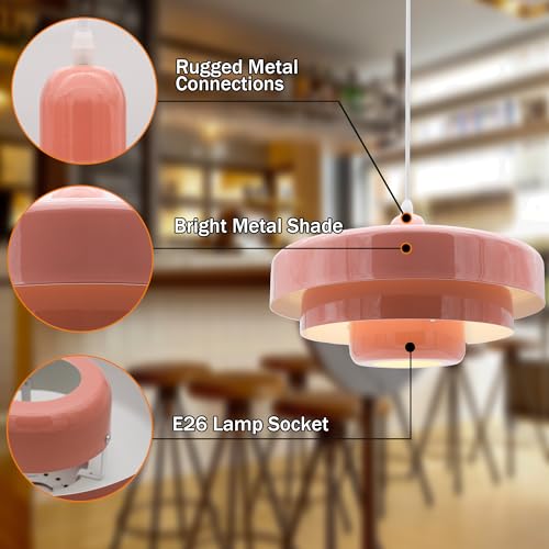Hanging Lamp Pink Plug in Pendant Light Mid Century Modern Pendant Lamp Fixtures Nordic Hanging Light Style Pendant Lighting Metal Shade for Living Room Dining Room Bedroom Kitchen Island - color: Standard-Pink (13.5in)