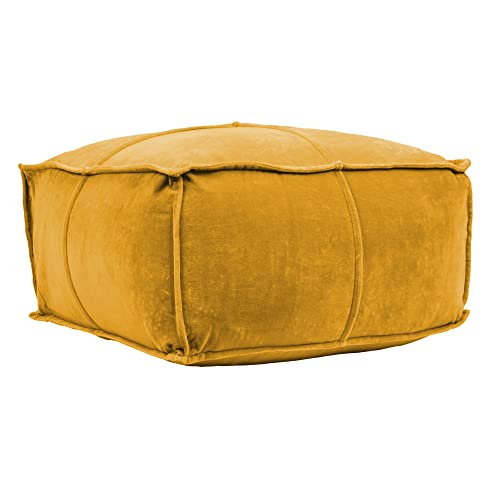 Creative Co-Op Goldenrod Square Cotton Velvet Pouf - color: Goldenrod