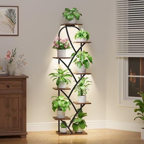 Indoor Plant Stand with Grow Lights, 8 Tiered, 59.5" Tall | Plant Shelf, Flower Holder, Heavy Duty Anti-rust Iron Pipes, Water-resistant & Anti-corrosive Wood, Auto Timer