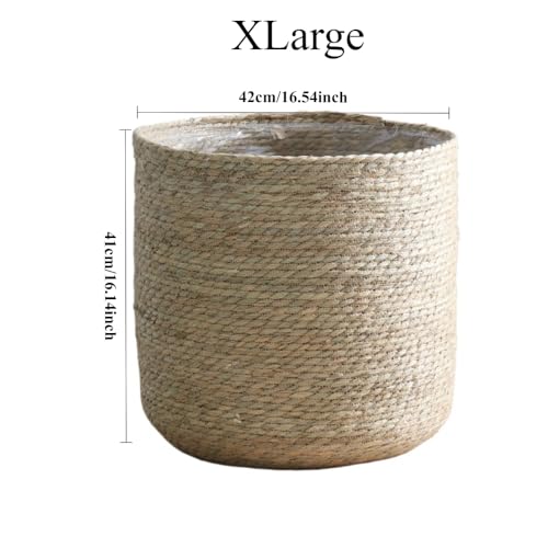 16 inch XLarge Seagrass Woven Planter Basket - Wicker Planter Basket with Plastic Film Insert for Indoor Plants, Large Monstera Pot, Woven Storage Basket, Boho Home Decor (XLarge) - size: XLarge