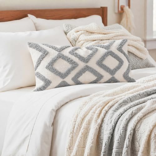 NUYECY Diamond Pattern Long Pillow Covers 14 x 26,Plush Chenille Decorative Long Lumbar Pillow Case Pillow Covers Cushion Case for Sofa Couch Bed Livingroom Farmhouse,Modern Boho,Grey - color: Grey, size: 26" x 14" (Pack of 1)