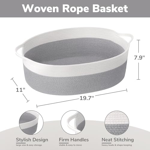 Goodpick Rope Baskets for Gifts Empty, Baby Gift Basket for Nursery Bathroom, Large Dog Toy Basket with Handles, Woven Baskets for Toy Storage, 19.7" X 11" X 7.9", Gray - color: Gray, size: 19.7x11x7.9 Inch (Pack of 1)