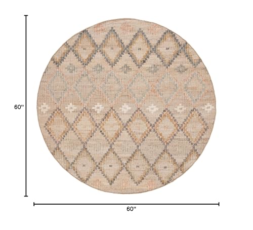 SAFAVIEH Kilim Collection 5' Round Natural/Blue KLM753A Handmade Moroccan Boho Jute & Cotton Entryway Foyer Living Room Bedroom Kitchen Area Rug - color: Natural/Blue, size: 5' (Round)