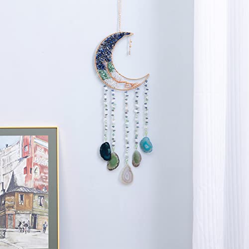 Boho Dream Catcher with Crystal Suncatcher, Handmade Dream Catchers for Adults Bedroom Decor, Moon Wall Hanging Bohemian Room Decor Spiritual Gift for Women - color: Colorful