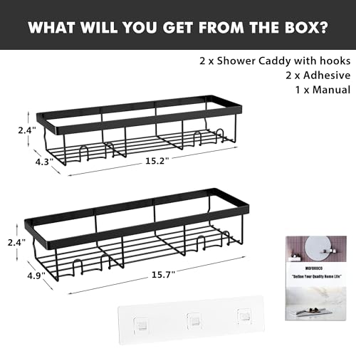 Moforoco Shower Caddy Shelf Organizer Rack, Self Adhesive Black Bathroom Shelves Basket, Home Farmhouse Wall Inside Organization and Storage Decor Rv Accessories, First Camper Apartment Essentials - color: Black, size: Large