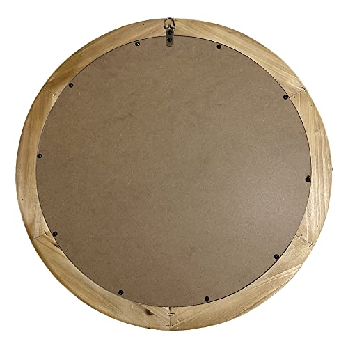 dwellington Rustic Round Wall 24 Inch Wood Circle Mirror with Beads, Decorative Farmhouse Mirror for Living Room, Bedroom, Kitchen, Entryway (White)