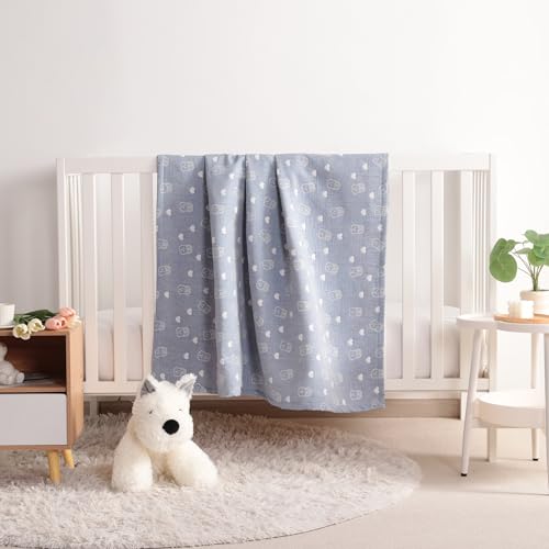 NTBAY 3 Layer Muslin Cotton Toddler Blanket, Jacquard Reversible Nursery Bed Blanket, Super Soft and Thermal for All Seasons, Decoration Gift, 30"x40", Blue Rabbit - color: Blue Rabbit, size: 30x40 Inch (Pack of 1)