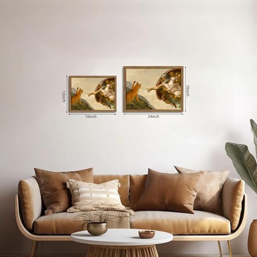 Framed Vintage Cat Canvas Wall Art, Funny Orange Cat Parody Classic Masterpiece Prints, Renaissance-Inspired Animal Artwork, Humorous Wall Decor for Living Room Bedroom Playroom – 12x16 inch - color: Funny Orange Cat, size: 16"L x 12"W