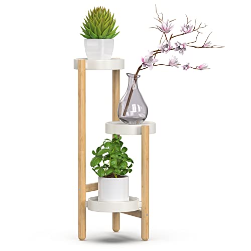 Bamboo Plant Stands for Indoor Plants, Tall Plant Stands for Corner Plant Shelf Multiple Flower Holder for Indoor Outdoor Garden Patio Balcony Living Room (3-tier)
