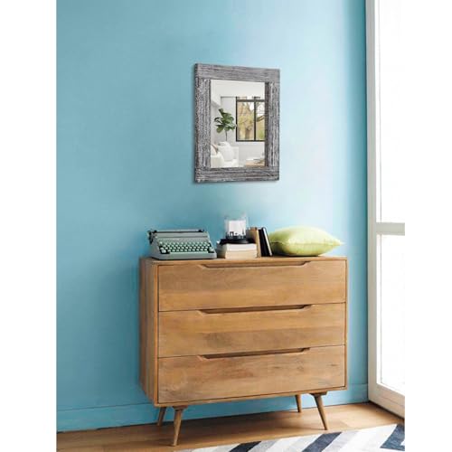 Rustic Wall Mirror Farmhouse, with Frame Wood Wall Mirror Rectangle Antique Decor Hanging Mirror for Bathroom Living Room Bedroom Entryway Small 16" x 12 " - color: Inky, size: 16"L x 12"W