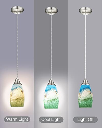 karyfine Mini Glass Pendant Lights,Blown Art Glass Pendant Hanging Light Fixtures Kitchen Island Pendant Lamp Shade with Brushed Nickel Finish for Bar Counter,Hallway,Dining Room Multi color-1P - color: Multi color-1Pack