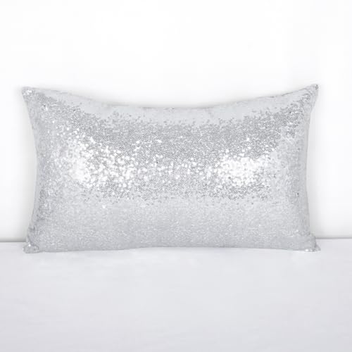 ShinyBeauty Silver Throw Pillow Covers 12X20 Inches Set of 2, Rectangle Pillow Cover, Shimmer Fabric Sequin Pillow Case for Couch,Sofa,Bed,Living Room Pillows Home Decorations - color: Silver, size: 20" x 12" (Pack of 2)