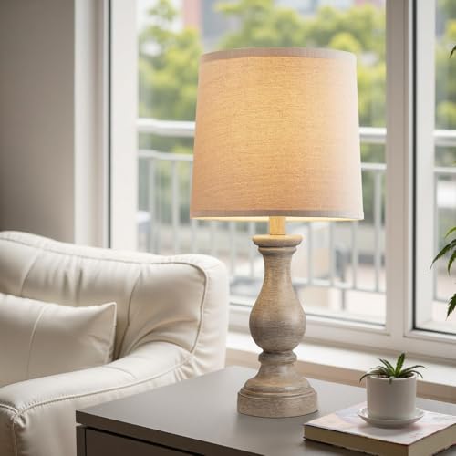Seealle Farmhouse Table Lamps Set of 2 - Rustic Lamp for Bedroom Living Room, 22" Boho Bedside Lamps for Night Stands End Table Office Desk Lamp Nightstand with Linen Shades(Wood Painted) - color: F. Wood Painted