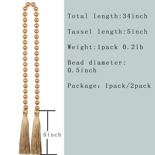 34 Inch Pearl Glass Bead Garland with Tassels - Elegant Boho Table Decor, Fringe Wall Hanging for Wedding, Party, Farmhouse Rustic Prayer Bead Home Decoration (White, 2 Pack) - color: White, size: 2 Pack