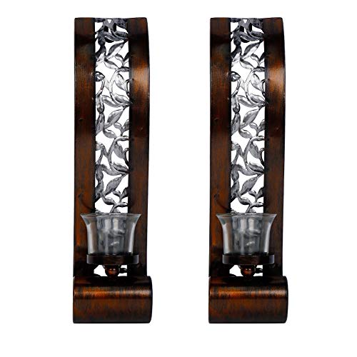 Shelving Solution Wall Sconce 14.4 x 3.5 Inch, with Tea Light Candle Holder Antique Bronze Style Metal Wall Art Decorations for Living Room, Bathroom, Dining Room and Office, Set of 2 - style: Style A