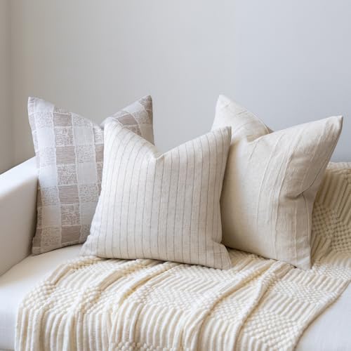 FIOUOVO Decorative Neutral Throw Pillow Covers 24x24 Farmhouse Pillow Covers Cotton Stripe Cushion Covers Home Decor for Sofa Couch Living Room Bedroom 1PC, Pinstripe - color: Pinstripe, size: 24" x 24" (Pack of 1)