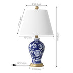 JONATHAN Y 24" Navy/White French Country Ceramic Floral Urn Table Lamp, White Linen Shade, Chinoiserie Ginger Jar Bedside Lamp for Living Room Bedroom, LED Bulb (JYL3009E) - color: Navy/White