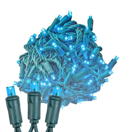 Novelty Lights 25ft 50 LED Teal Christmas Lights Outdoor/Indoor, 6" Spacing, Green Wire String Lights for Festive Xmas Lighting, IP55, UL Listed, Dimmable, Connectable - color: Teal