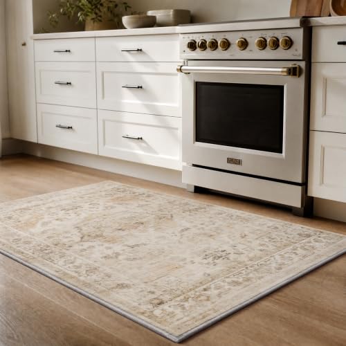 AMOAMI-2X3 Small Rug-Washable Rugs Entryway Mat Indoor-Soft Vintage Non Slip Rugs for Kitchen Laundry Room Bathroom Beige Decorative Accent Rug for in Front of Sink 24 Inch x36 Inch - color: Beige, size: 2' x 3' (Rectangular)