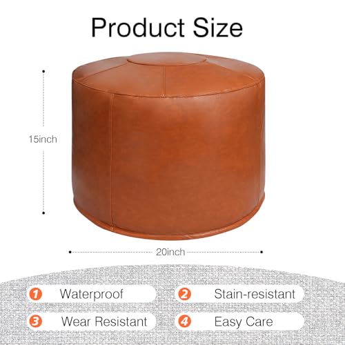 Unstuffed Ottoman Pouf Cover 20 X 15 Inch, Round Pu Leather Foot Stool, Floor Bean Bag(No Filler), Foot Rest with Storage for Living Room/Bedroom/Office, Orange - color: Orange