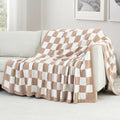 Carriediosa Checkered Throw Blanket 90" X 90" Queen, 400GSM Ultra Soft Microfiber Fuzzy Fluffy Reversible Cute Preppy Knitted Blankets Cozy Plush Fall Throws for Couch, Bed, Sofa, Taupe - color: Check - Taupe, size: 90" X 90"