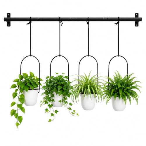 Adjustable Hanging Window Planter with 4 Pots, Space Saving Indoor Herb Garden Plant Hanger, Metal Vertical Plant Rack for Kitchen, Balcony & Home Deco41in-4 Flower pots