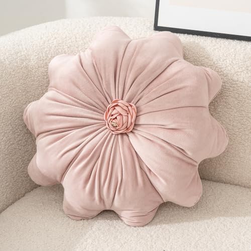15.7 Inches Round Throw Pillows Velvet Flower Chair Cushion for Couch Sofa Chair Bed Home Decoration - color: Pink