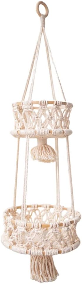 Alipis Macrame Plant Hanger Macrame Hanging Fruit Basket 2 Tier Woven Cotton Rope Storage Baskets Hanging Plant Holder for Vegetable Storage