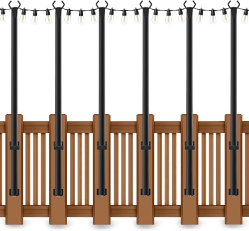 AHRLHR 6 Pack 5 Ft String Light Poles, String Light Poles for Outside with Fixing Clips,Metal Poles for Outdoor String Lights, Hanging Light Poles for Deck Fence Garden Backyard Wall Bistro - size: 6 Pack-5FT