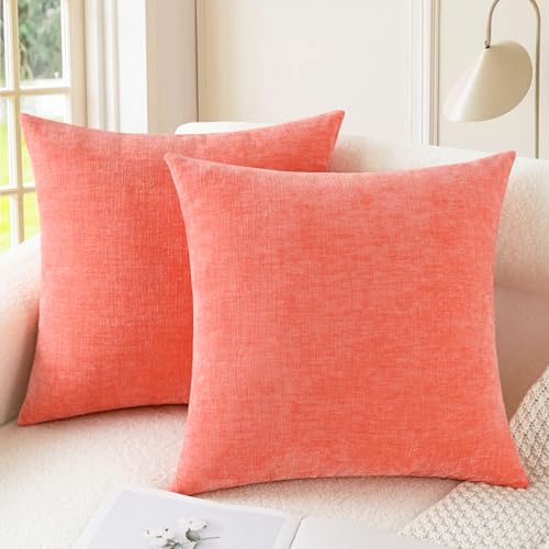 CaliTime Throw Pillow Covers Decorative 16 X 16 Inches Pack of 2 Cozy Chenille Cushion Cases for Couch Sofa Bed Living Room Home Living Coral - color: Living Coral, size: 16" x 16" (Pack of 2)