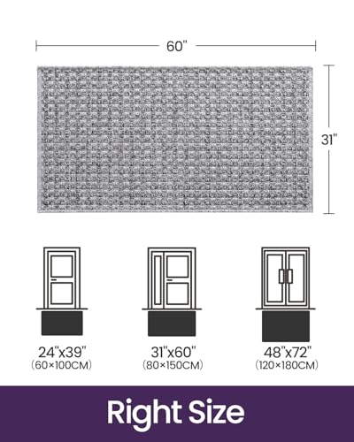 DEXI Dirt Trapper Door Mat, 31x60 Washable Doormat, Dirt Resistant and Absorbent, Easy Clean Low-Profile Floor Rugs for Entryway, Front Door, and Inside Entrance, Checkered Grey - color: Checkered Grey, size: 2'7" X 5' (Rectangular)