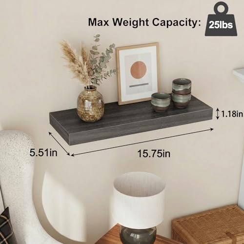 Fixwal 15.7in Floating Shelves, Rustic Wood Finish Wall Shelves Set of 4, Shelves for Wall Decor, with Invisible Brackets for Bathroom, Living Room,Bedroom and Kitchen(Gray) - color: Grey, size: 15.7in
