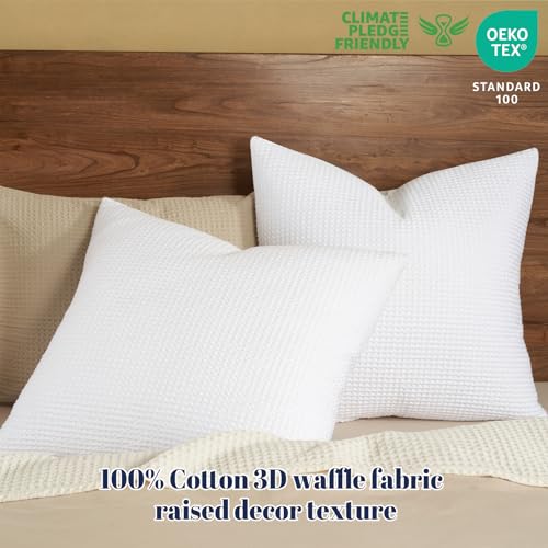 PHF 100% Cotton Waffle Weave Throw Pillow Cover, 24" x 24", No Filling, 2 Pack Elegant Home Decorative Square Throw Pillow Covers for Bed Couch Sofa, White - color: White, size: 24" X 24" (Pack of 2)