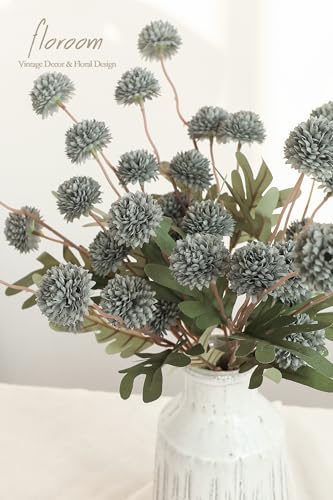 Floroom 5pcs Dusty Sage Green Faux Silk Mums Artificial Flowers, Bulk Fake Small Mini Chrysanthemums with Stems for DIY Wedding Centerpieces Floral Arrangements Vase Fillers Home Decorations - color: Dusty Sage Green, size: 5pcs
