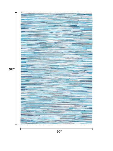 SAFAVIEH Rag Rug Collection Area Rug - 5' x 8', Turquoise & Multi, Handmade Boho Stripe Cotton, Ideal for High Traffic Areas in Living Room, Bedroom (RAR129C) - color: Turquoise/Multi, size: 5' x 8' (Rectangular)