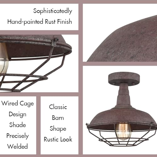 DAYCENT Rustic Semi Flush Mount Ceiling Light Barn Style Light Fixture Farmhouse Metal Cage Ceiling Light 1-Light Industrial Wire Caged Flush Mount Light Rust Finish for Hallway Foyer Kitchen - color: Hard-wired Ceiling