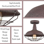 DAYCENT Rustic Semi Flush Mount Ceiling Light Barn Style Light Fixture Farmhouse Metal Cage Ceiling Light 1-Light Industrial Wire Caged Flush Mount Light Rust Finish for Hallway Foyer Kitchen - color: Hard-wired Ceiling