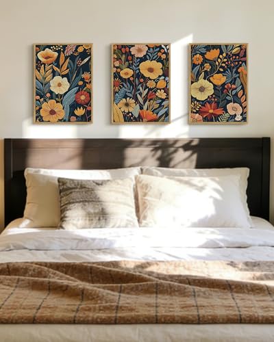 Drsoum Vintage Flower Wall Art Framed Retro Bohemian Boho Colorful Floral Plant Rustic Artwork Nature Botanical Wildflower Prints Bedroom Living Room Ready to Hang 11x14in Natural Framed - color: Botanical Flower, size: 14L" x 11W", Natural Framed