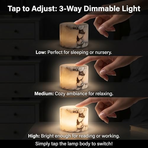 Marble Touch Light & Marble Tap Light - Type-C Rechargeable Dimmable Stone Table Lamp for Bedroom, Bedside, Living Room, Desk, Small Modern Night Light for Nightstand