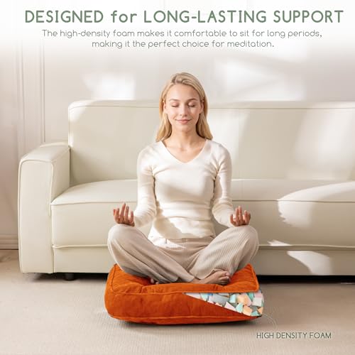 HIGOGOGO Large Floor Pillow Cushion for Adults, Meditation Cushion Pillow with Handle, Lustrous Chenille Tufted, Square Floor Sitting for Tatami Living Room or Yoga, 22x22 Inch, 2Pack, Orange - color: Square Orange, size: 4" Thick(Pack of 2)