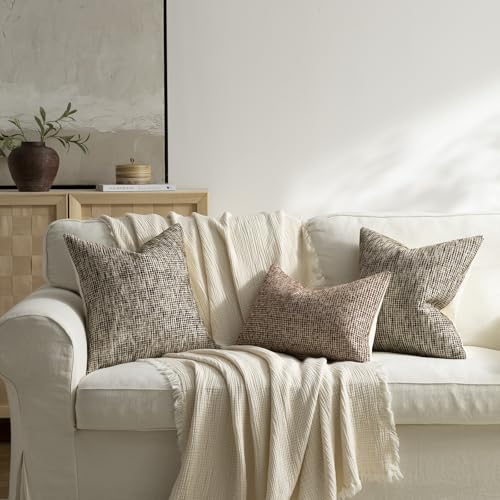Pack of 1 Neutral Lumbar Pillow Covers 12x20 Boho Textured Dots Stripe Chenille Rectangular Decorative Throw Pillow Cases Accents for Living Room Couch Bed Farmhouse Home Decor, Brick Red - color: Brick Red, size: 20" x 12" (Pack of 1)